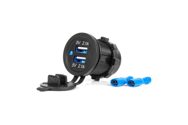 Avto polnilec z USB vtičnicami vodoodporen 4.2A 2xUSB 12V 24V AMIO-04217