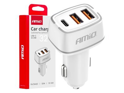 Avtopolnilec 2x USB-A + USB-C 32W AMIO-03890