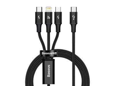BASEUS Multikabel RAPID USB-C 3u1 mikro USB / Lightning / USB-C, 20W, 150 cm crni