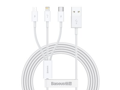 Baseus Superior Series 3u1 USB kabl, USB na mikro USB / USB-C / Lightning, 3,5 A, 1,2 m (bijeli)