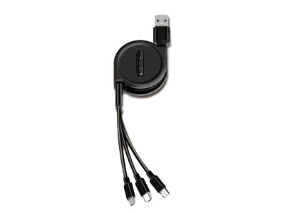 Cavo USB Eonline 2.5A 3 in 1, micro USB, 8 pin, USB C, 120 cm, nero
