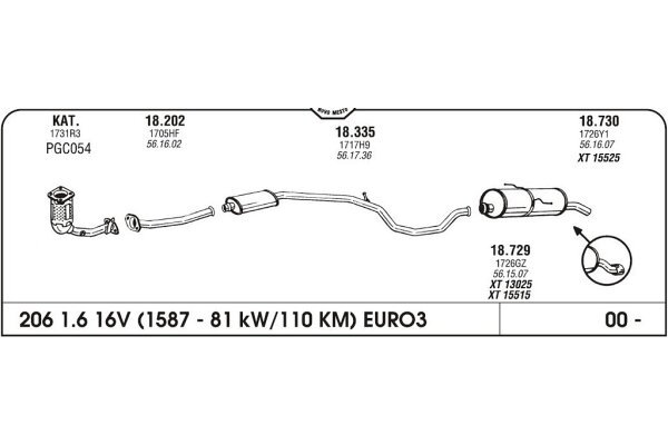 Ispuh Peugeot 206 1.6 00- srednji
