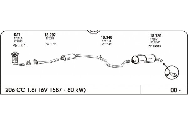 Ispuh Peugeot 206 CC 1.6 00- srednji