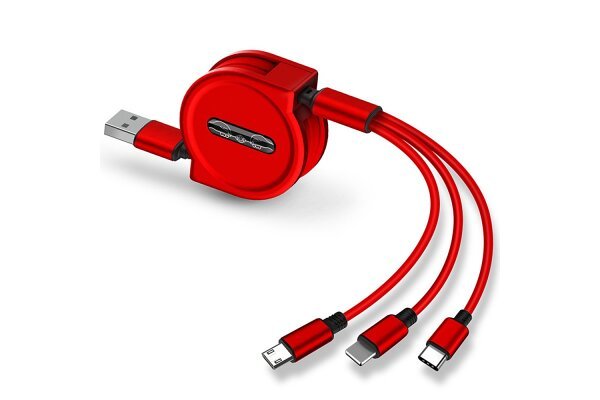 Kabl USB Eonline 2.5A 3 u 1, micro USB, 8 pin, USB C, 120 cm, CRVENI