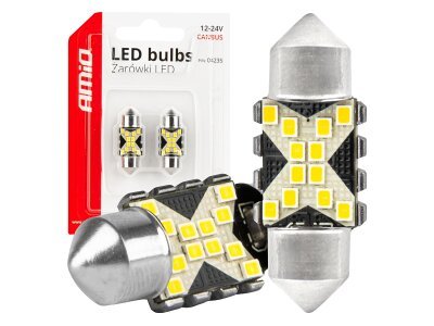 LED CANBUS žarnice Festoon C5W 12SMD 2016 31mm Bela 12V 24V AMIO-04235
