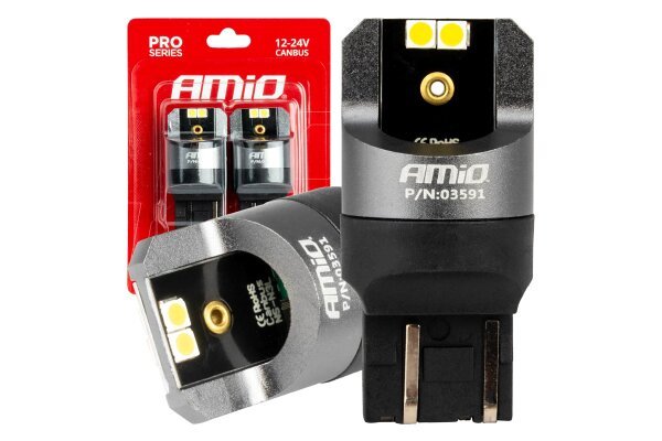 LED CANBUS žarnice PRO serija W21/5W 4x3030 SMD Bela 12V 24V AMIO-03591