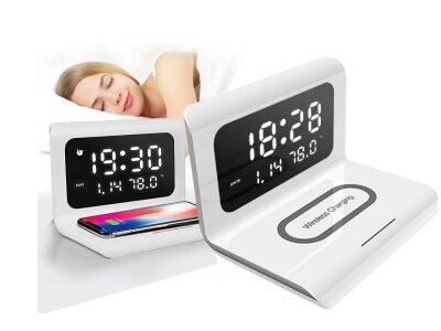 Polnilna postaja s 4 funkcijami: alarm, koledar, termometer in brezžični polnilec DigiClock