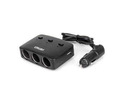 Razdelilnik vtičnice za cigaretni vžigalnik s polnilcem 2x USB-A ON/OFF LED 12V 24V 100W 70cm AMIO-04363